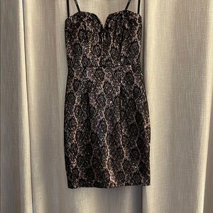 Bisou Bisou Black and Gold Lace Mini Dress